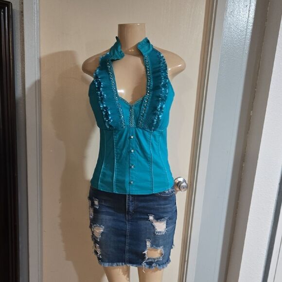 Women's Teal Halter Top New LARGE - Picture 1 of 16